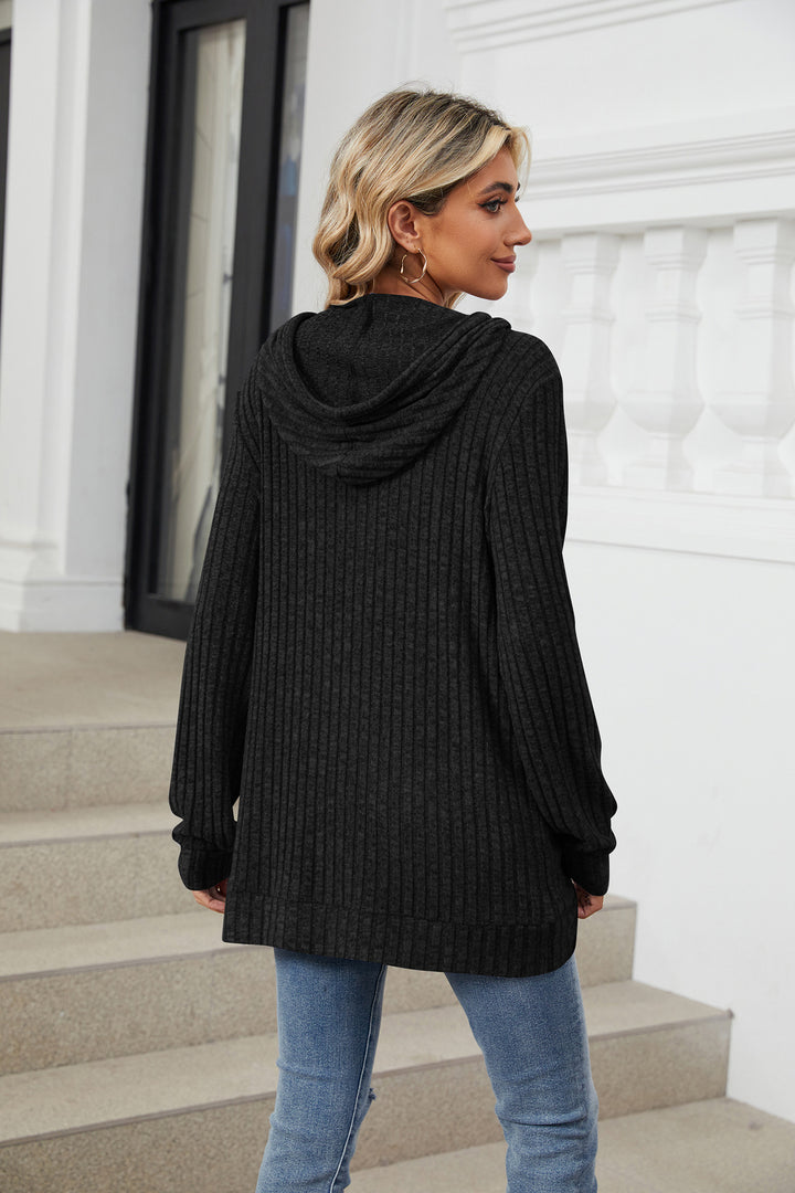 Black Full Sleeves Solid Hooded Top