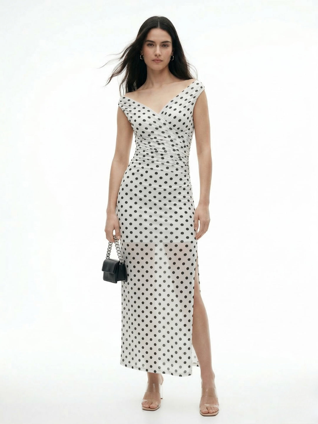 Multi Polka Dot Mesh Maxi Dress