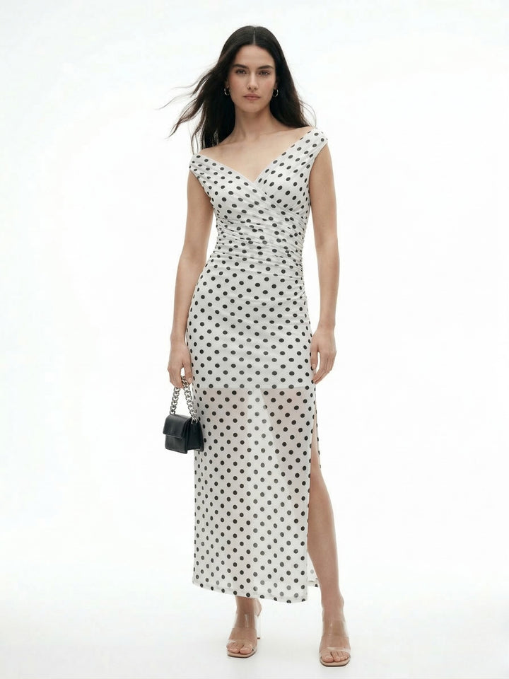 Multi Polka Dot Mesh Maxi Dress
