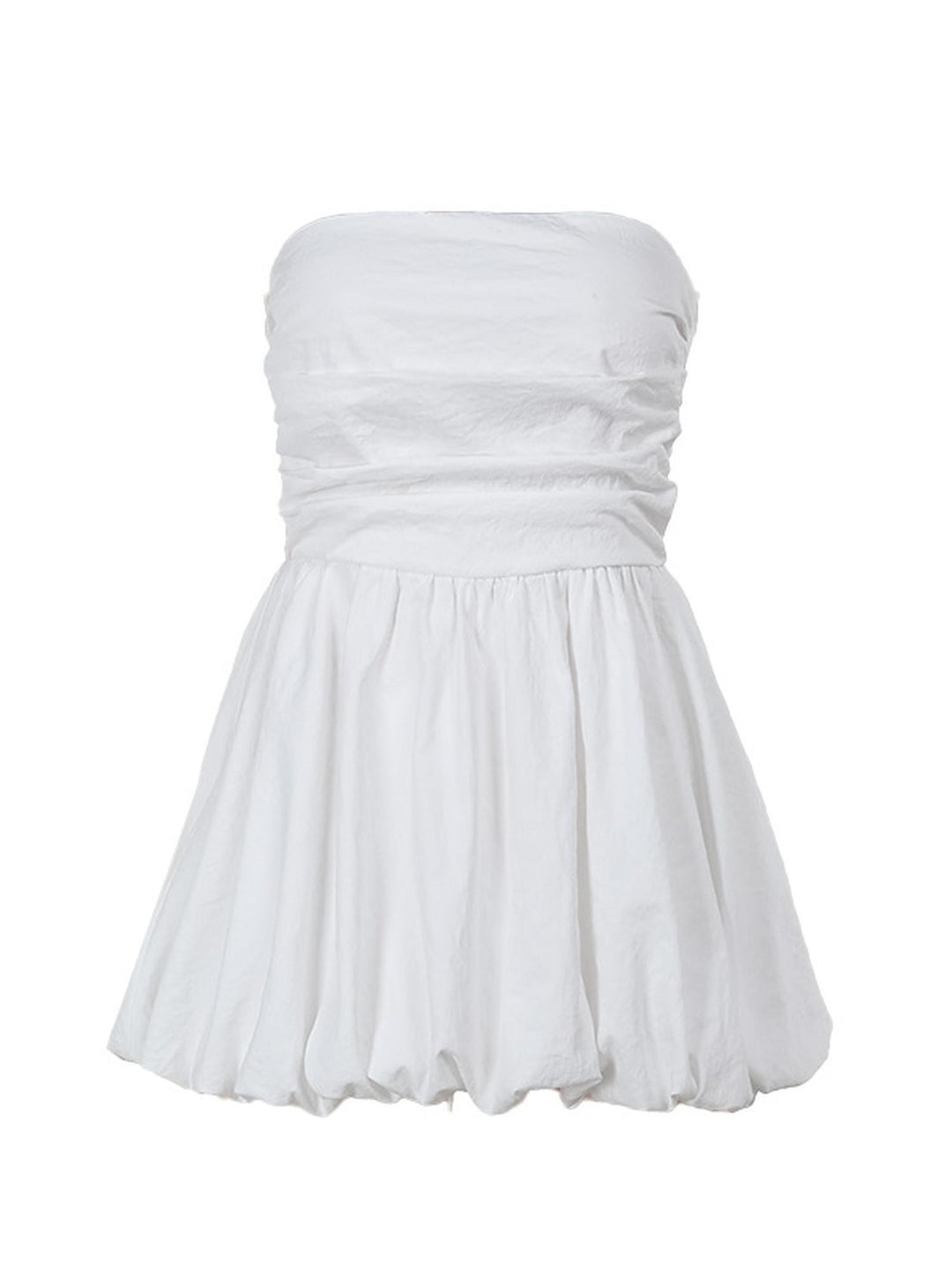White Bandeau Bubble Hem Dress