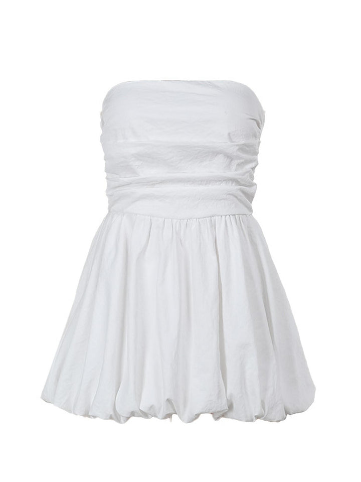 White Bandeau Bubble Hem Dress