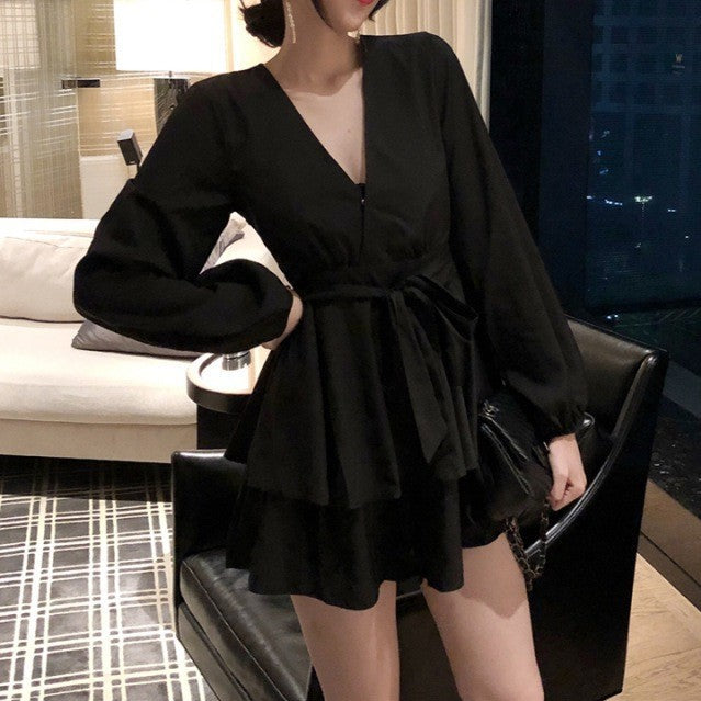 Black V Neck Mini Dress