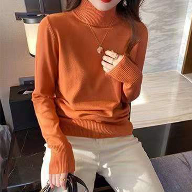 Orange Full Sleeve Mock Neck Fitted Sweater