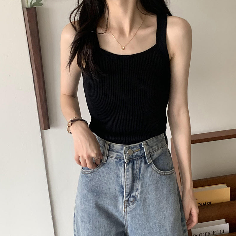 Black Square Neck Tank Top