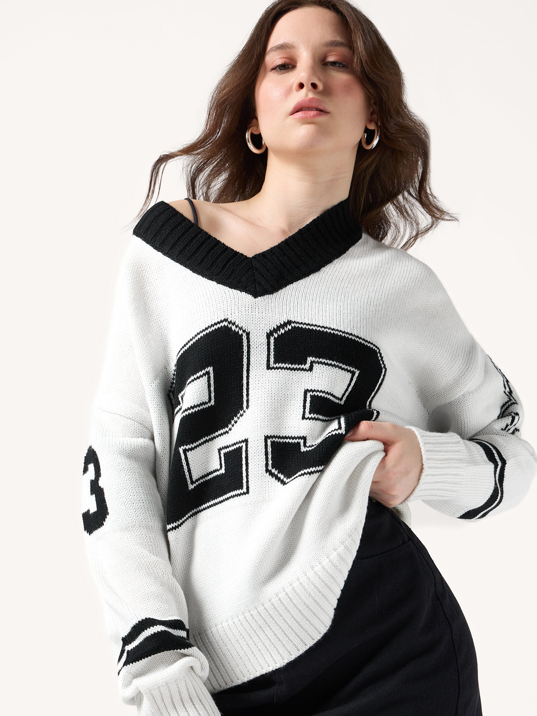 White Varsity Graphic Sweater