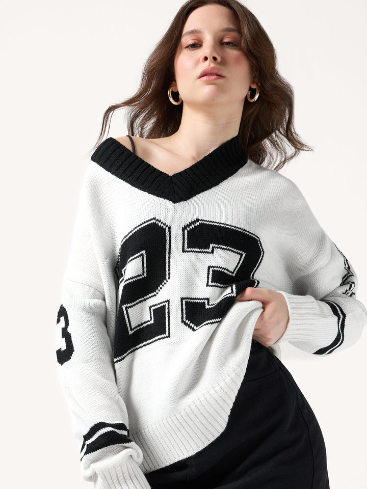 White Varsity Graphic Sweater