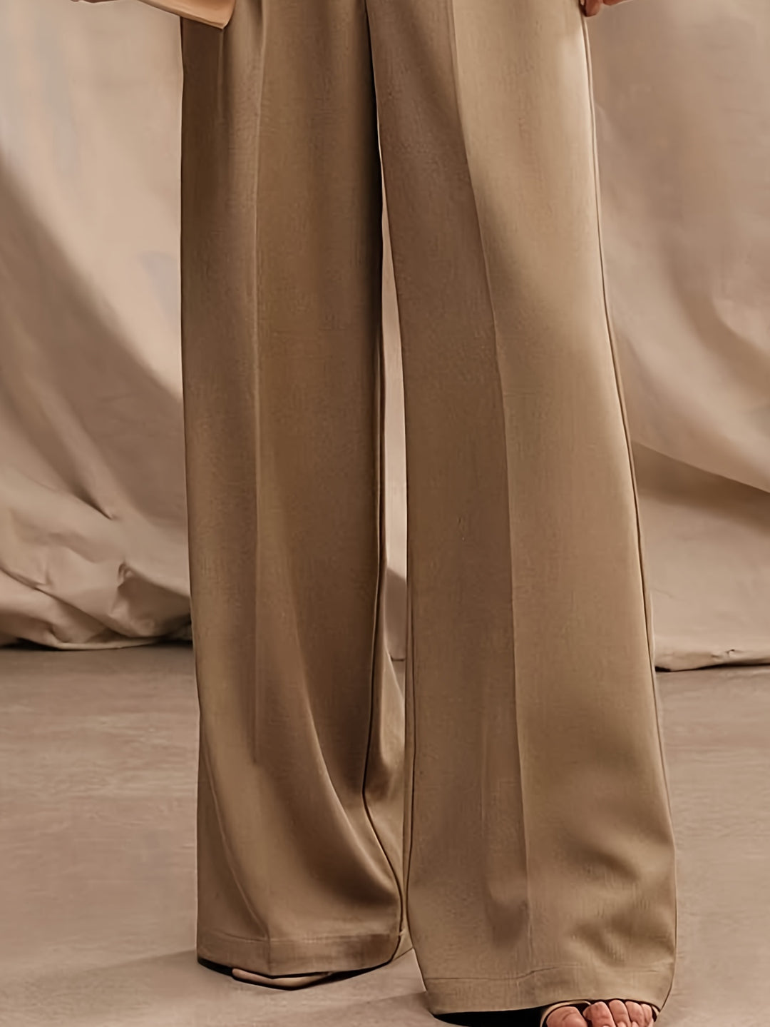 Beige High Waist Wide Leg Trouser