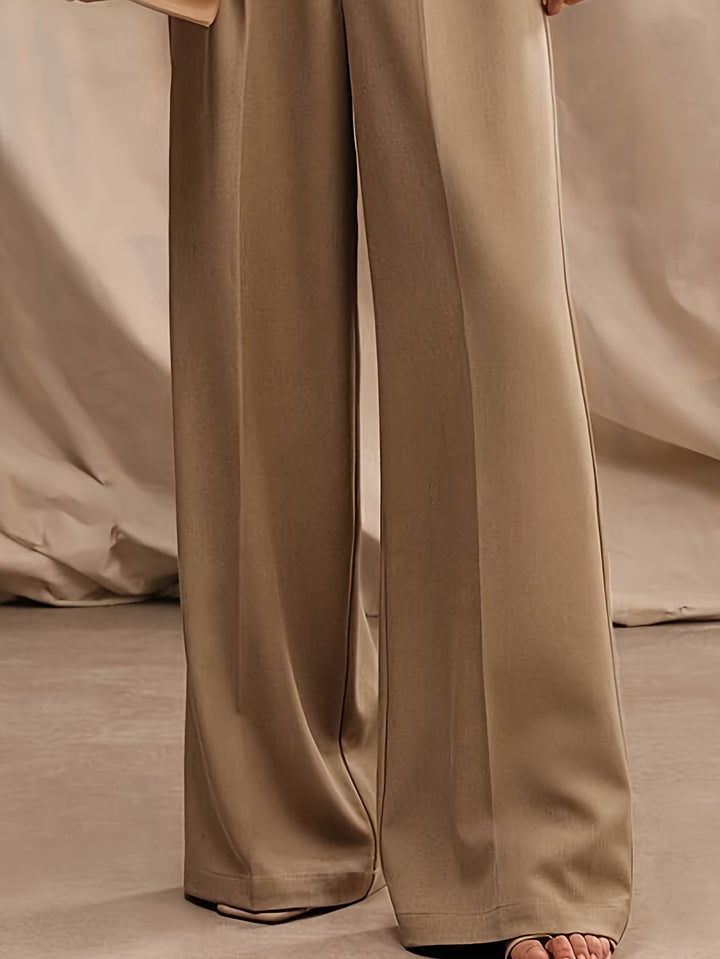 Beige High Waist Wide Leg Trouser