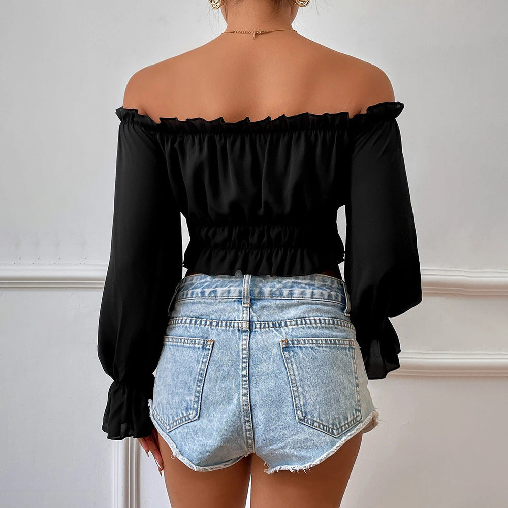 Black Off-Shoulder Crop Top
