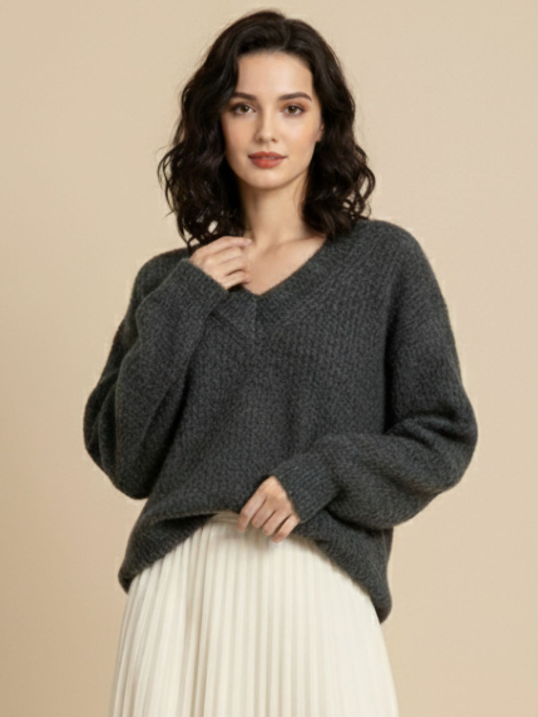 Charcoal Full Sleeve V Neck Sweater