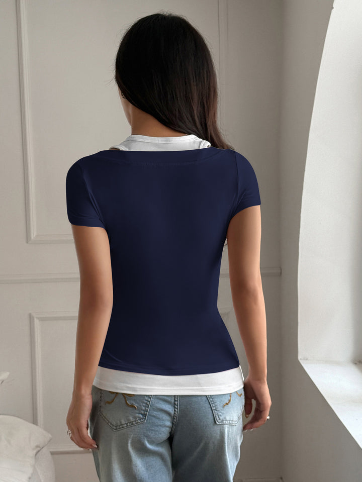 Navy Blue Contrast Two Piece Top