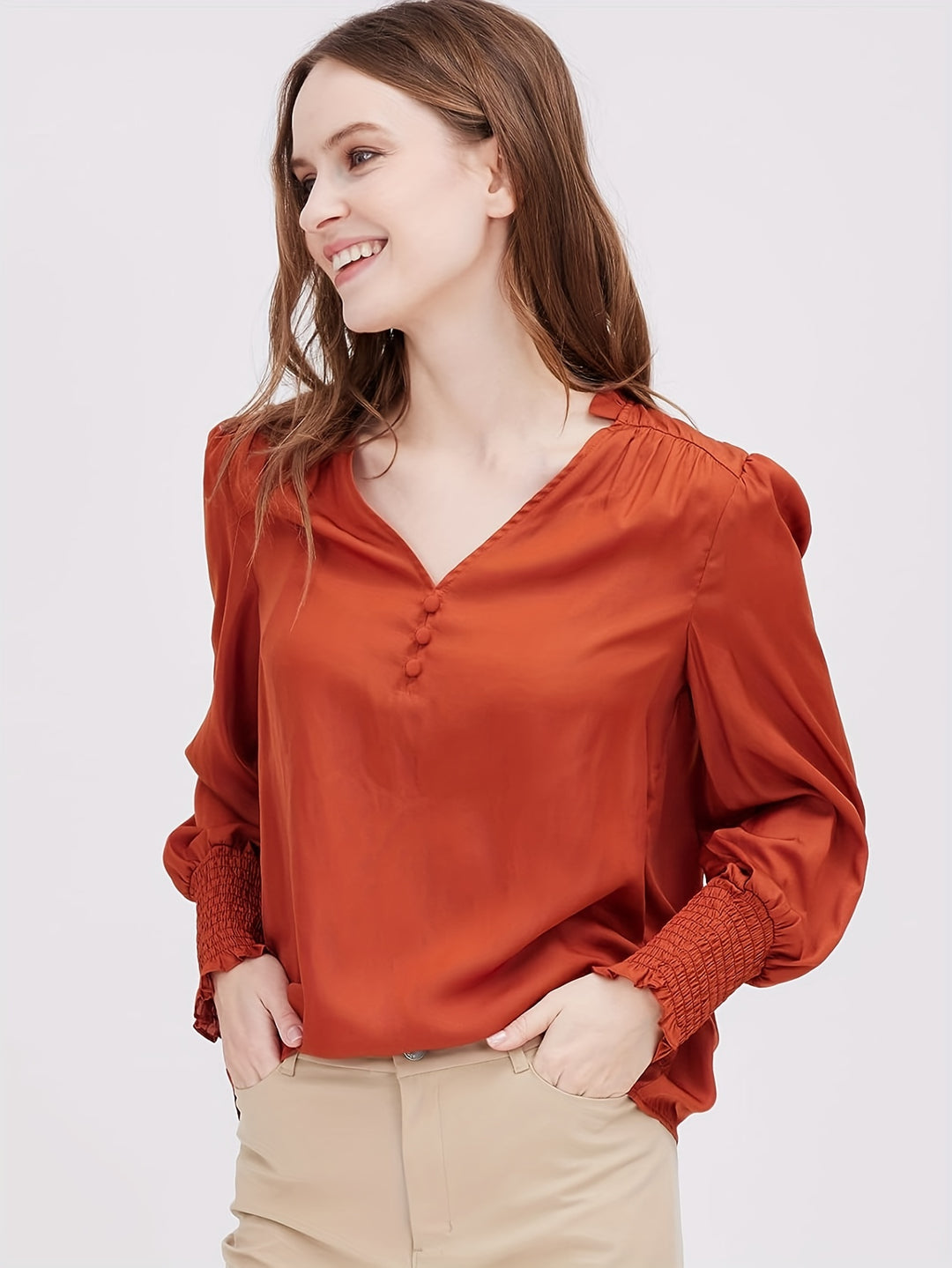 Rust Puff Sleeved Solid Top