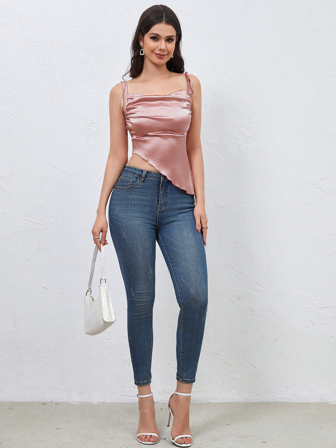 Pink Asymmetric Strappy Cami Top