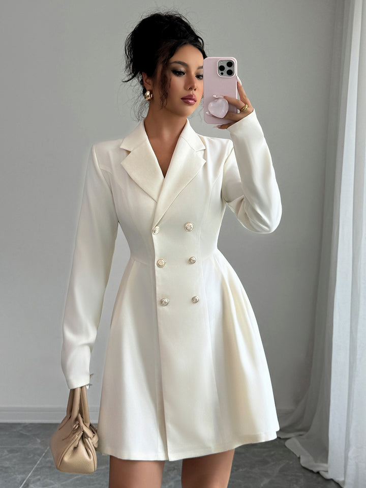 Cream Full Sleeve Collared Solid Dress