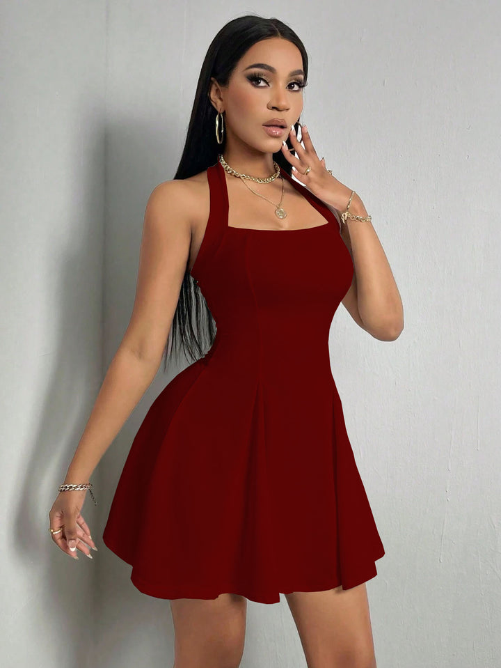 Red Halter Neck Skater Dress