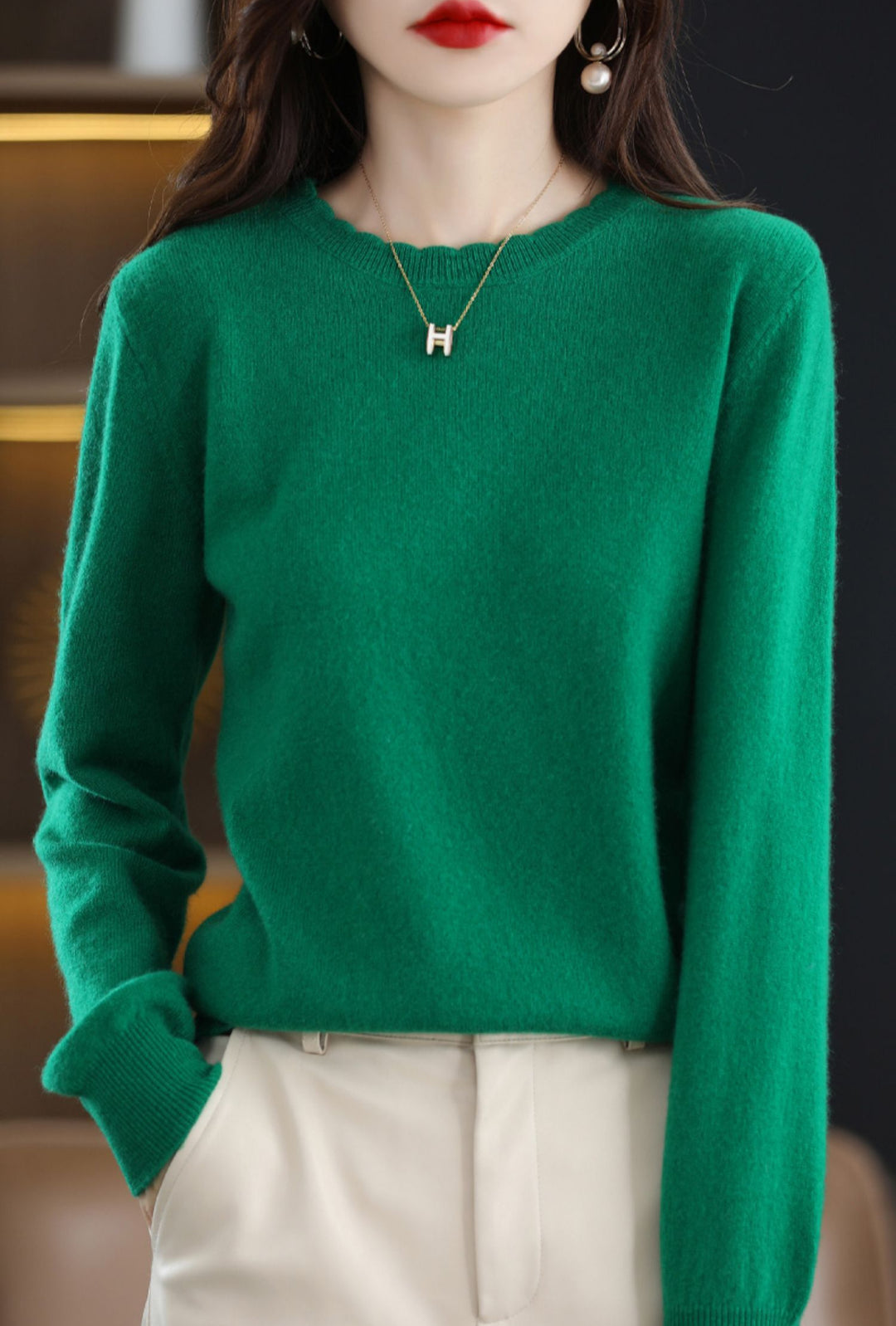 Dark Green Full Sleeve Crew Neck Regular Sweater