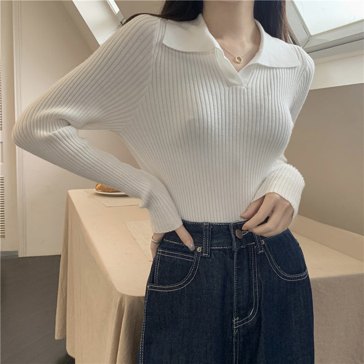 White Collared Knit Top