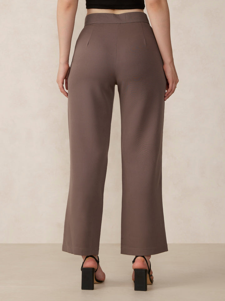 Grey Extended Waist Band Straight Fit Trouser