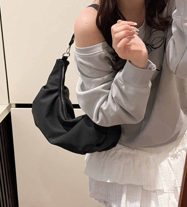 Black Patterned Crescent Shoulder Bag