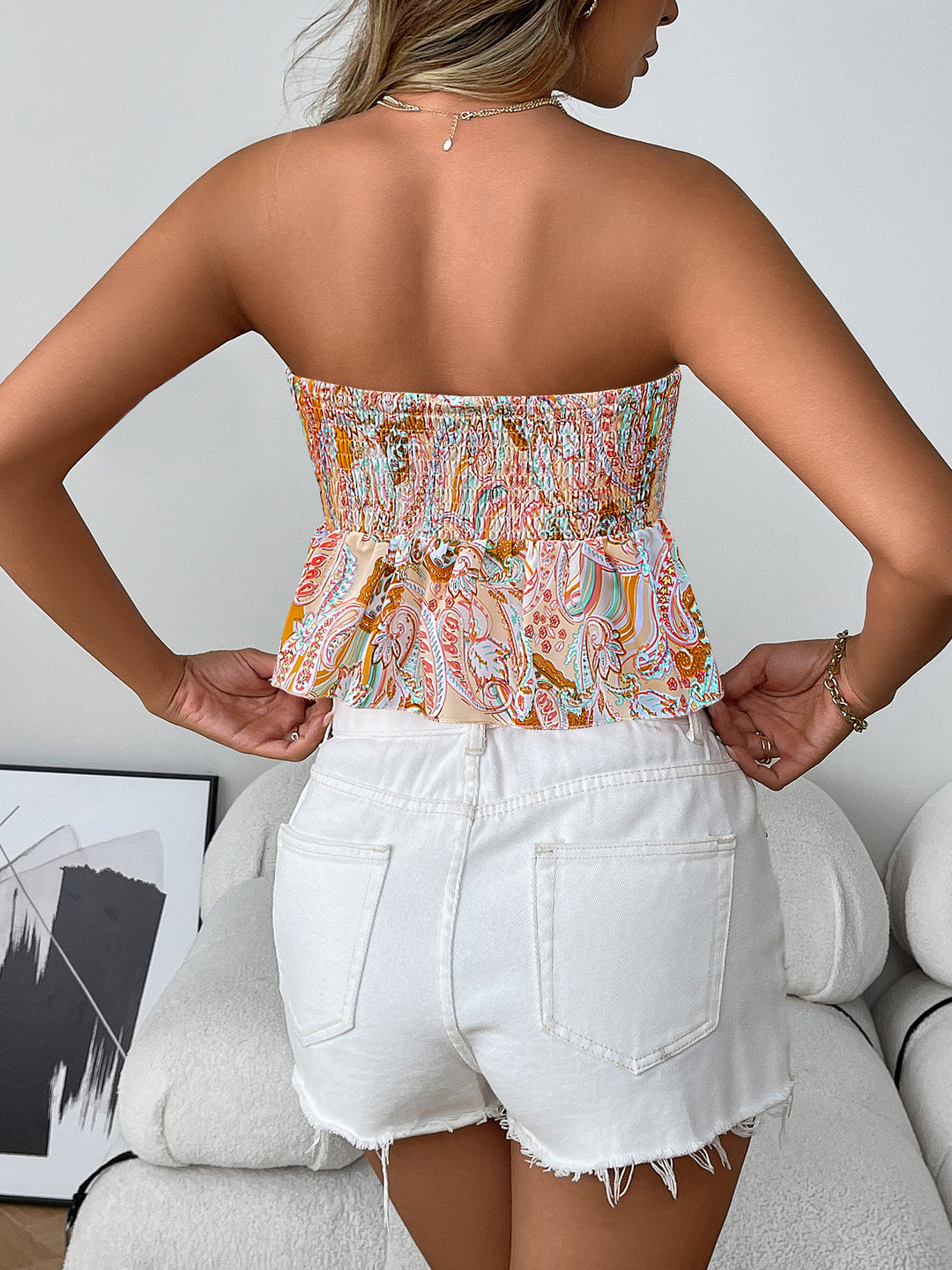 White Printed Tube Top
