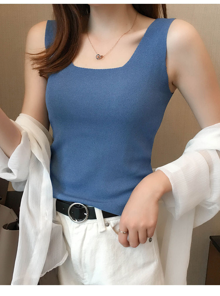 Blue Shoulder Strap Basic Fitted Top