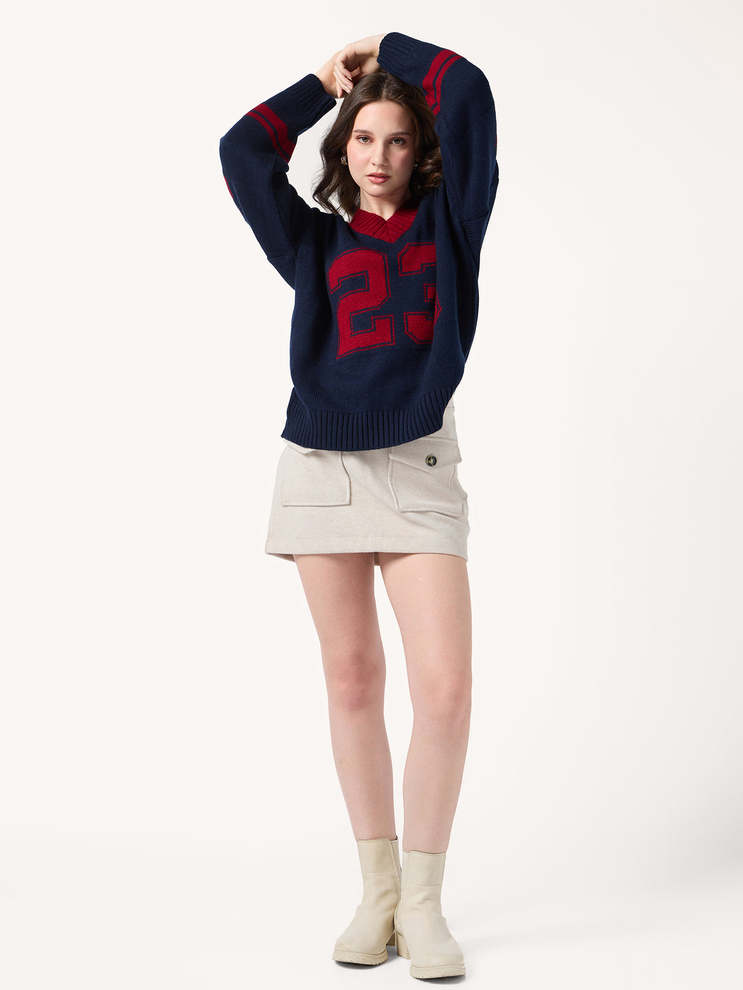 Navy Blue Varsity Graphic Sweater