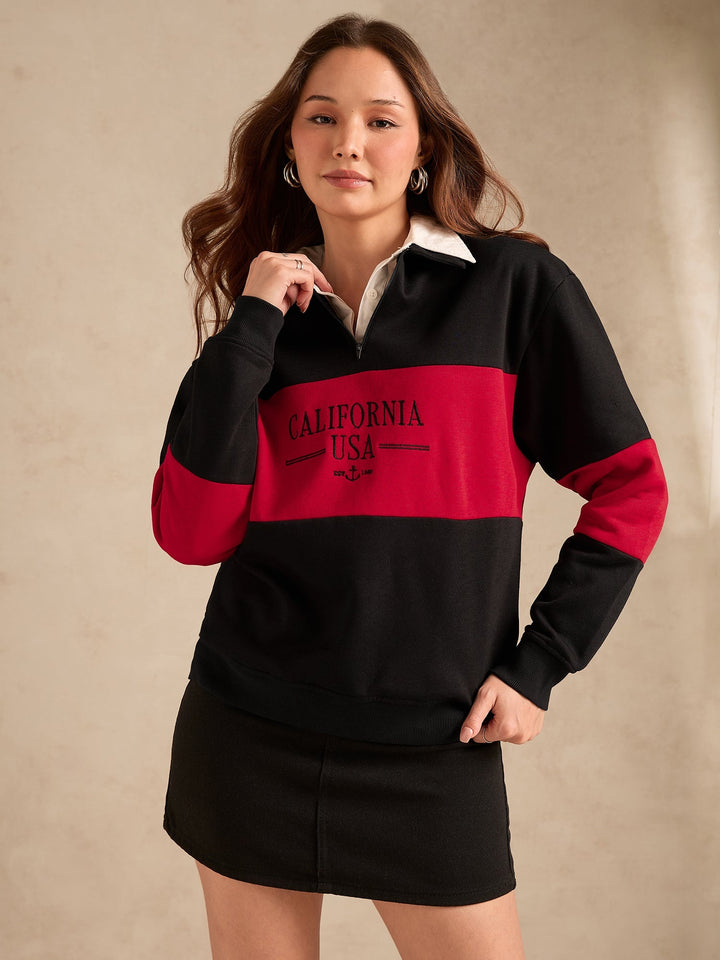 Black Russian Fleece Colour Block Sweatshirt