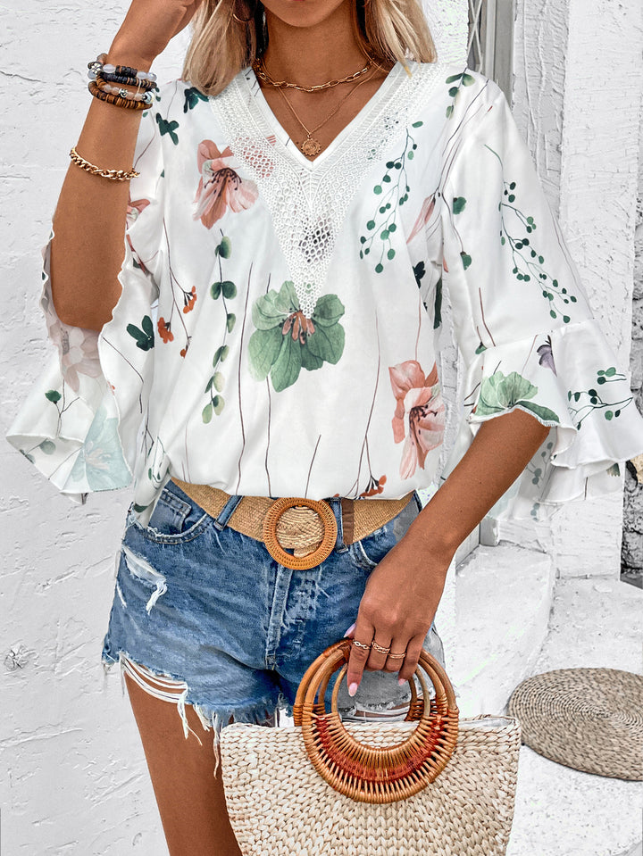 Off-white Printed V Neck Top