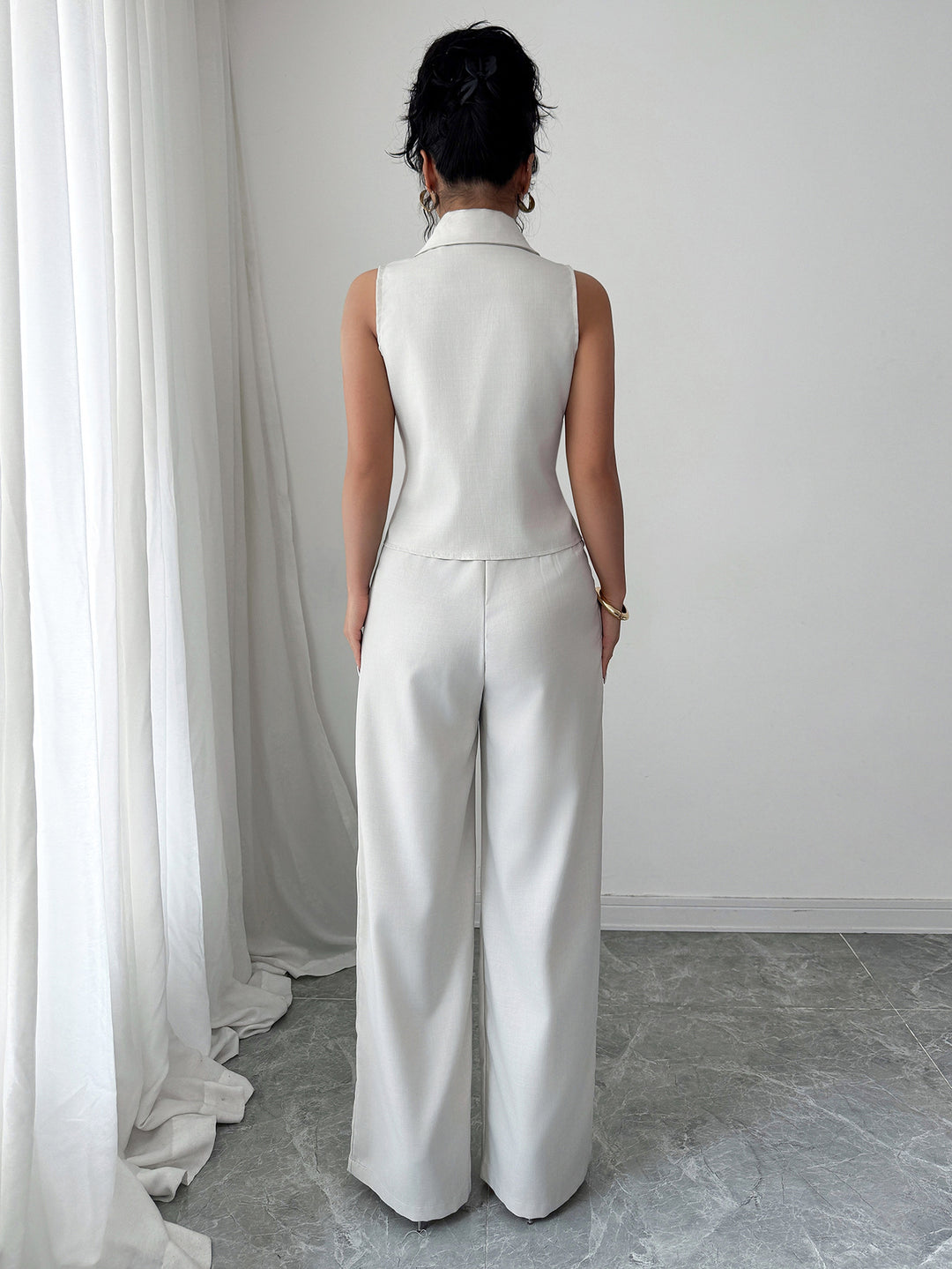Cream Waist Coat And Pants Co-Ord Set