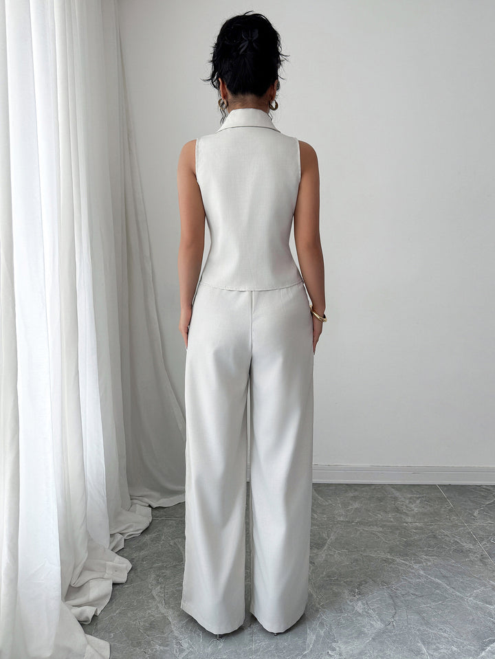 Cream Waist Coat And Pants Co-Ord Set