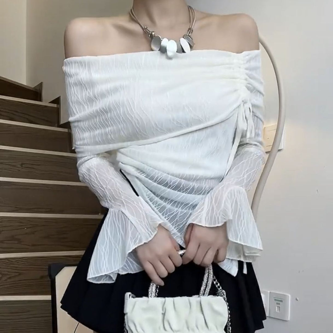 White Off-Shoulder Mesh Top