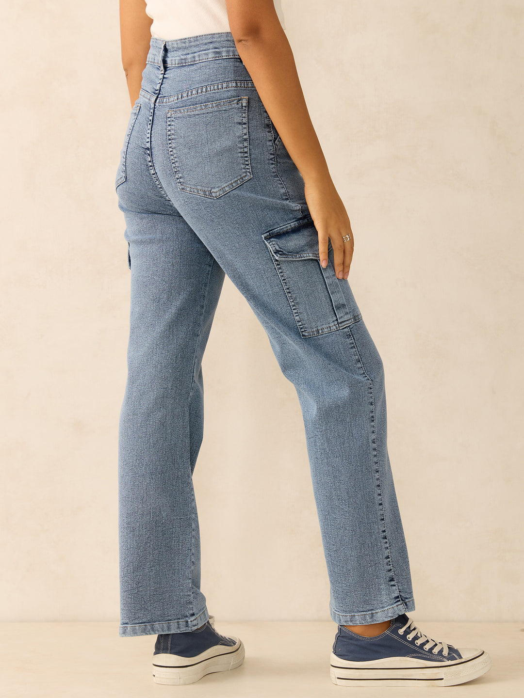 Blue Straight Leg High-Rise Cargos