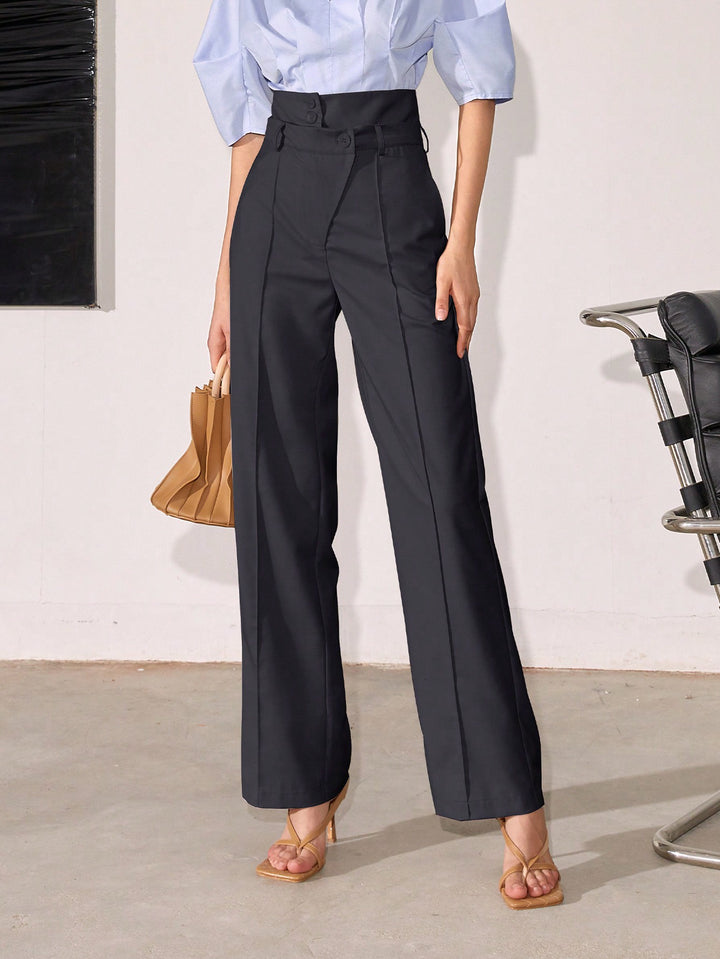 High Waist Side Button Grey Pant