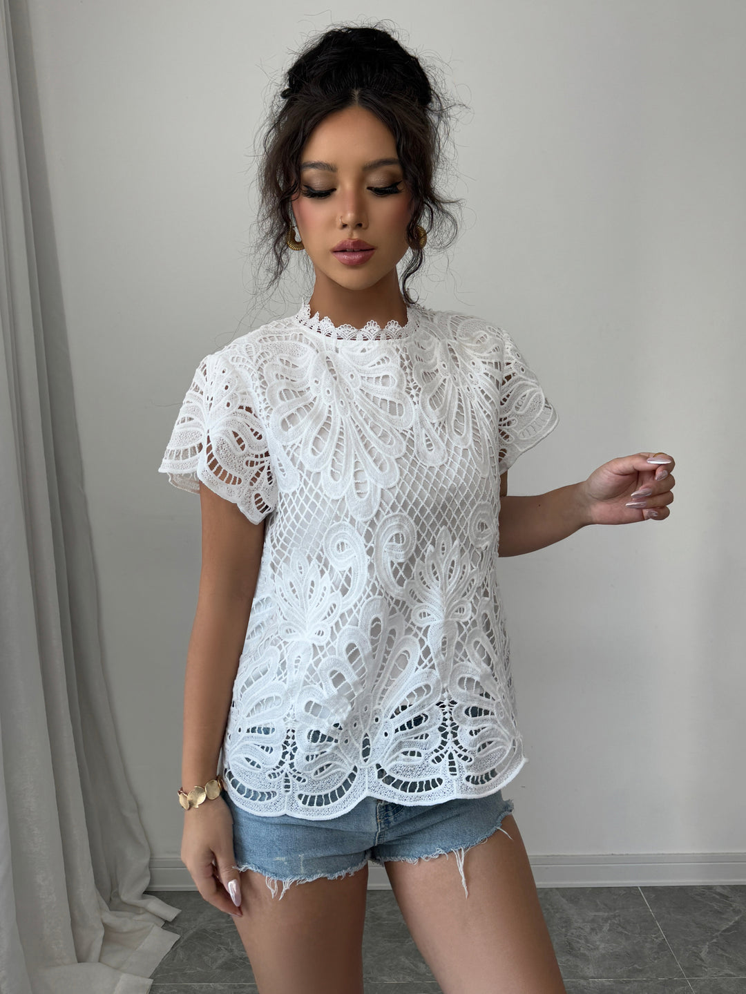 White Cap Sleeved Lace Top