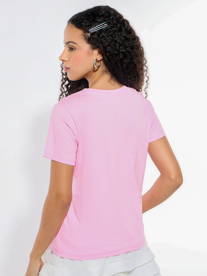 Pink Crew Neck Graphic Tshirt