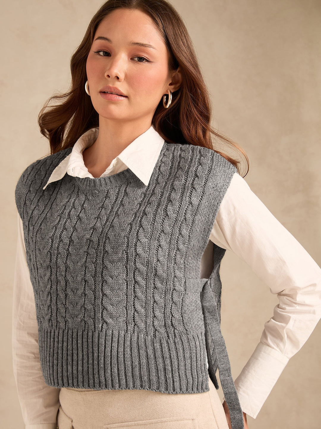 Grey Chunky Cable Knit Sweater