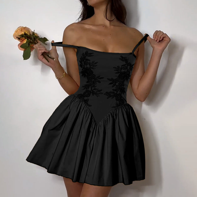 Black Low Waist Slip Skater Dress