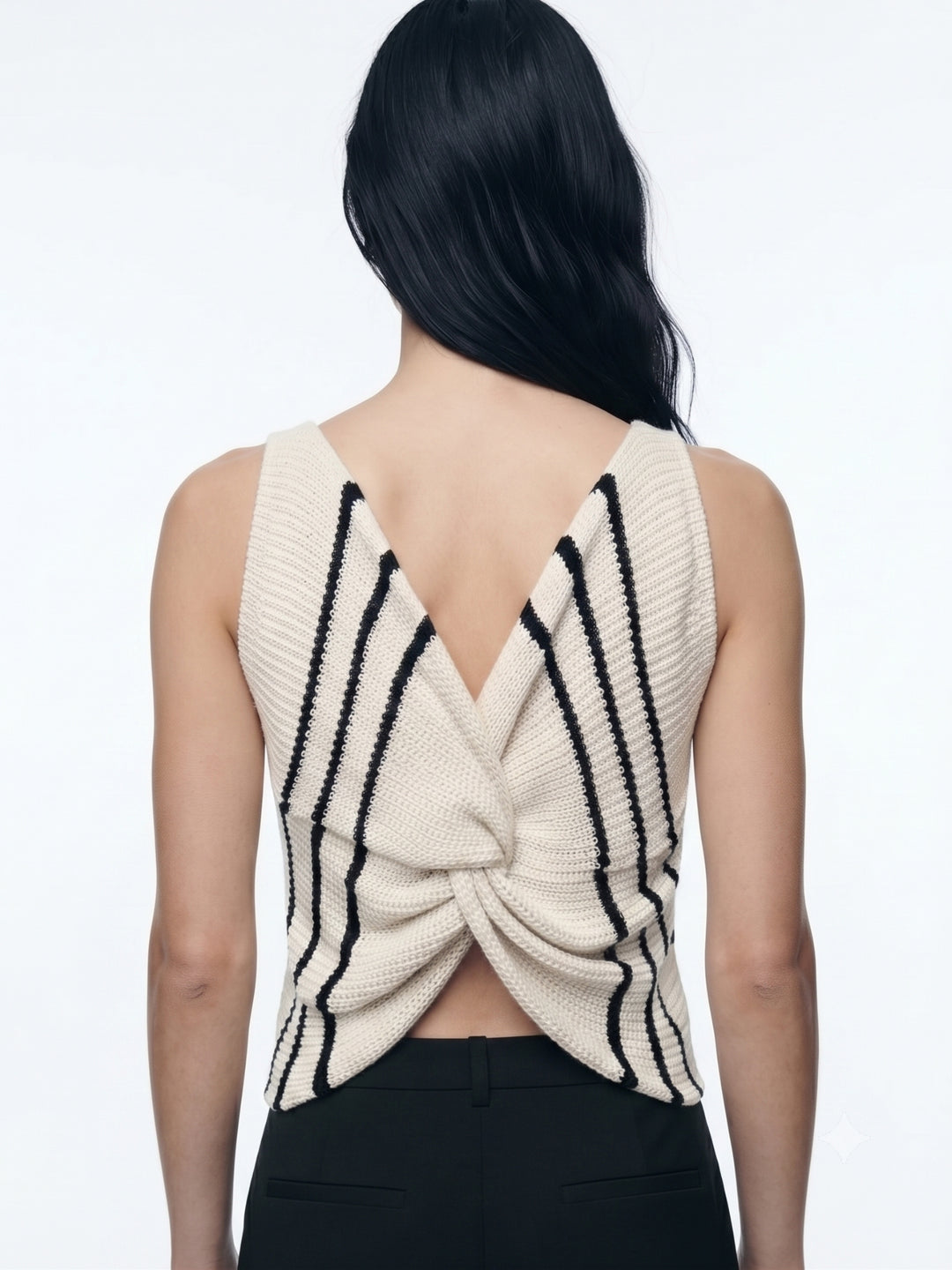 Cream Front Twisted Crochet Cover-Up Tank