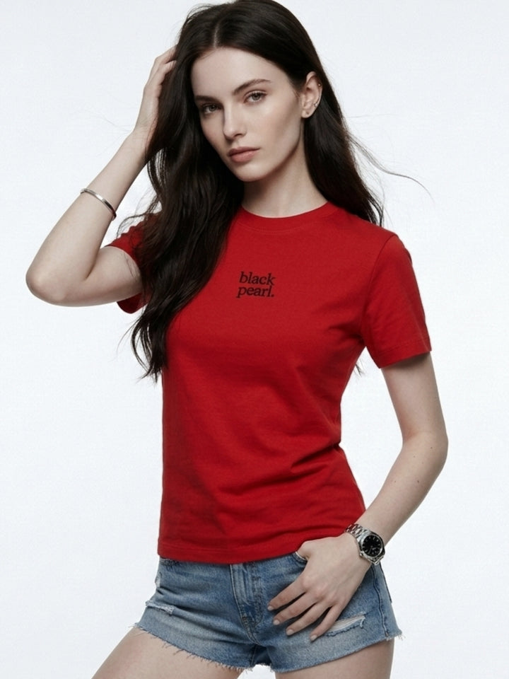 Red Embroidered Logo Tshirt