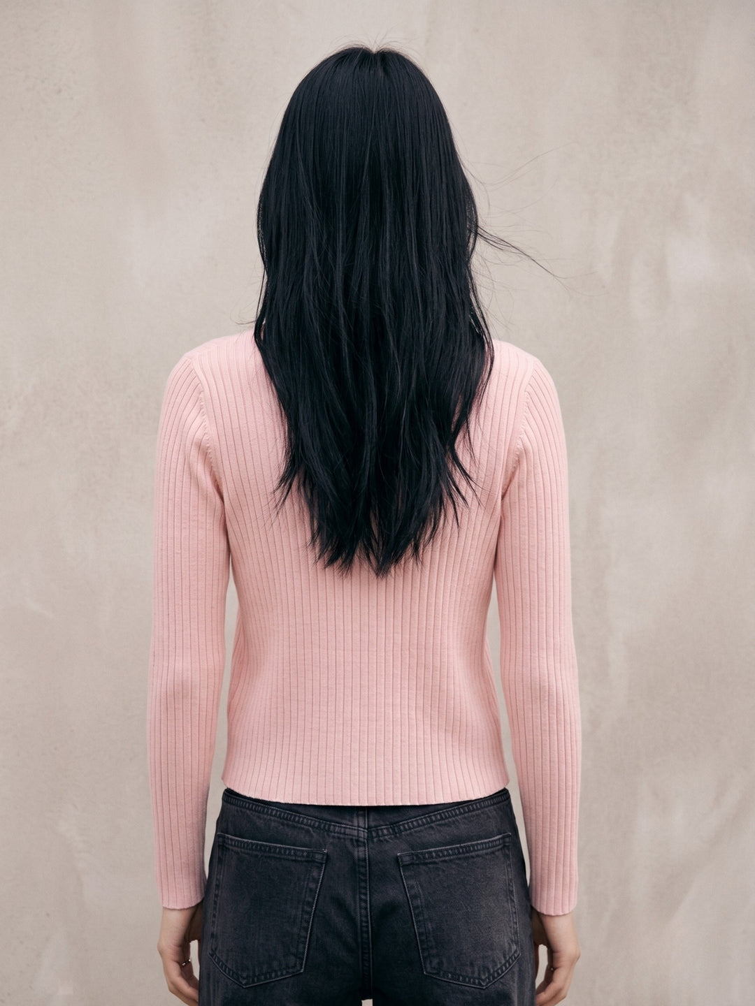 Pink Striped Textured Cardigan Styled 2Pcs Top