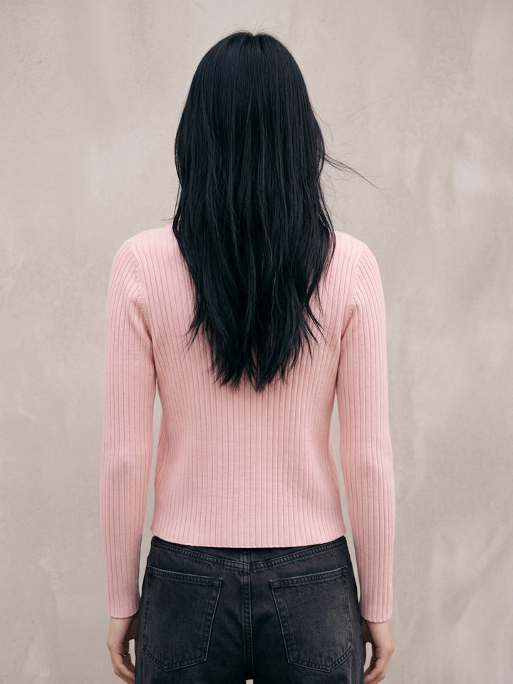 Pink Striped Textured Cardigan Styled 2Pcs Top