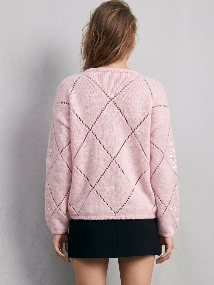 Pink Full Sleeves Round Neck Sweater