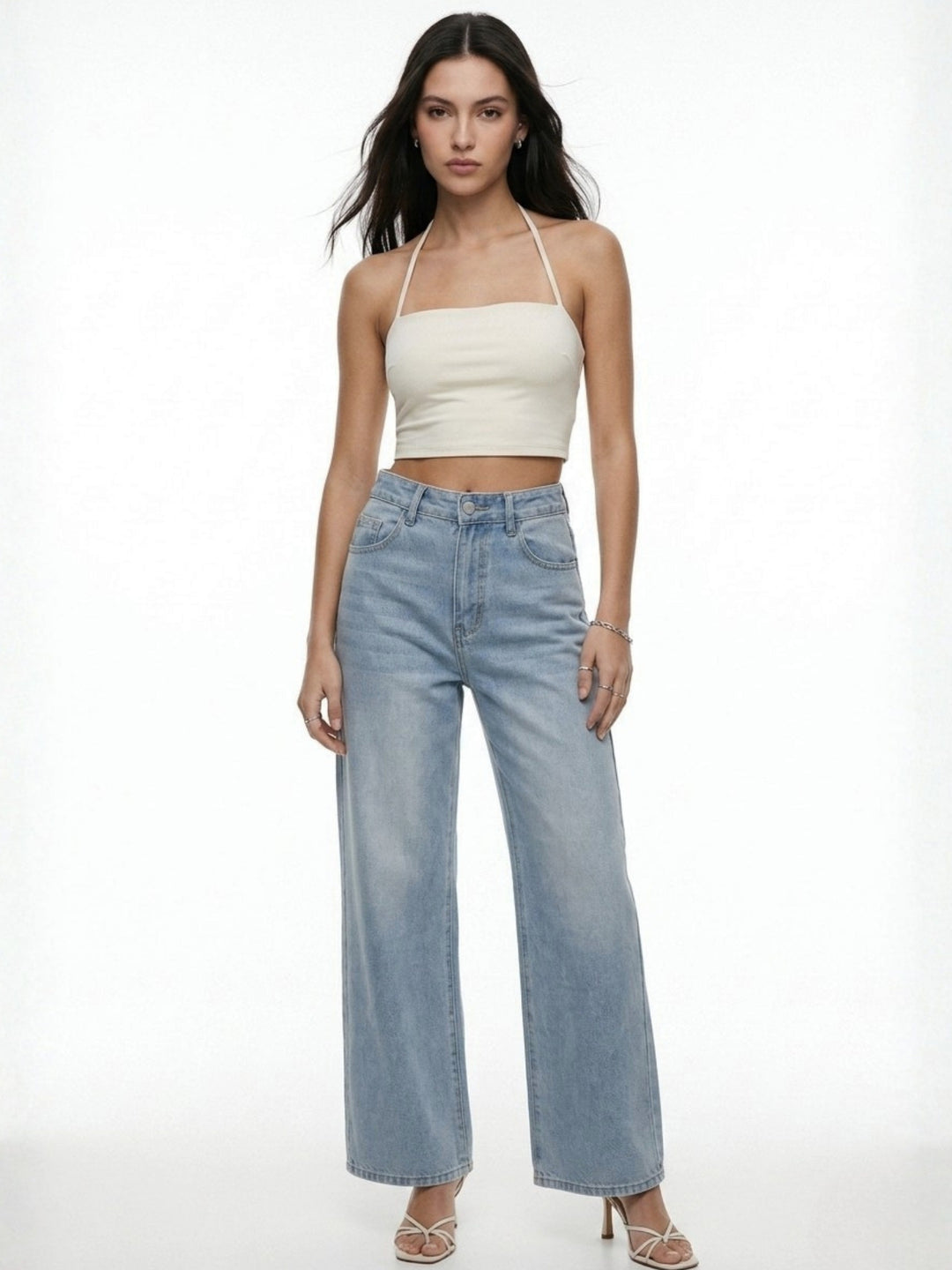 Light Blue Wide Leg Denim Jeans