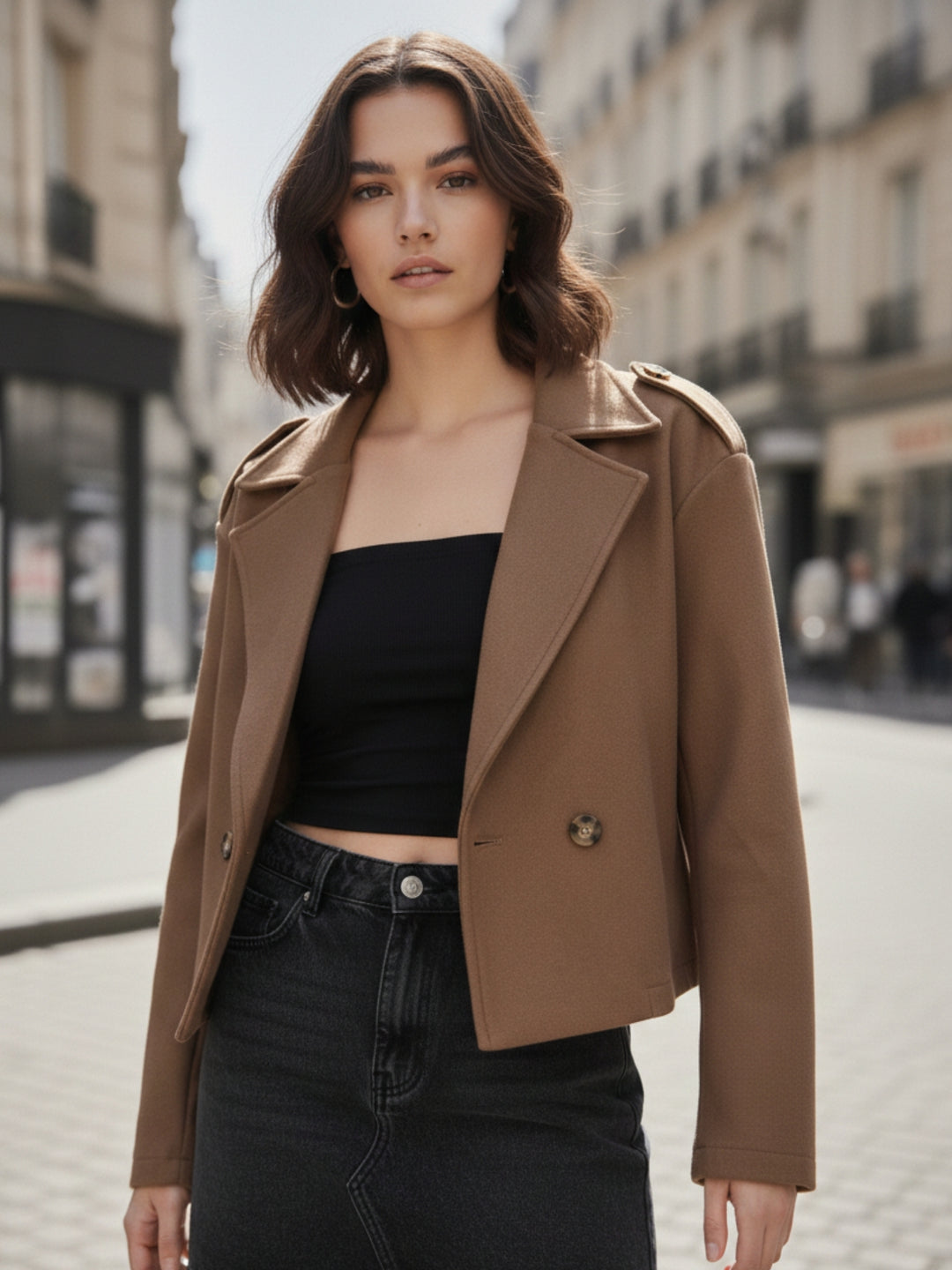 Brown Cropped Stylized Collar Coat