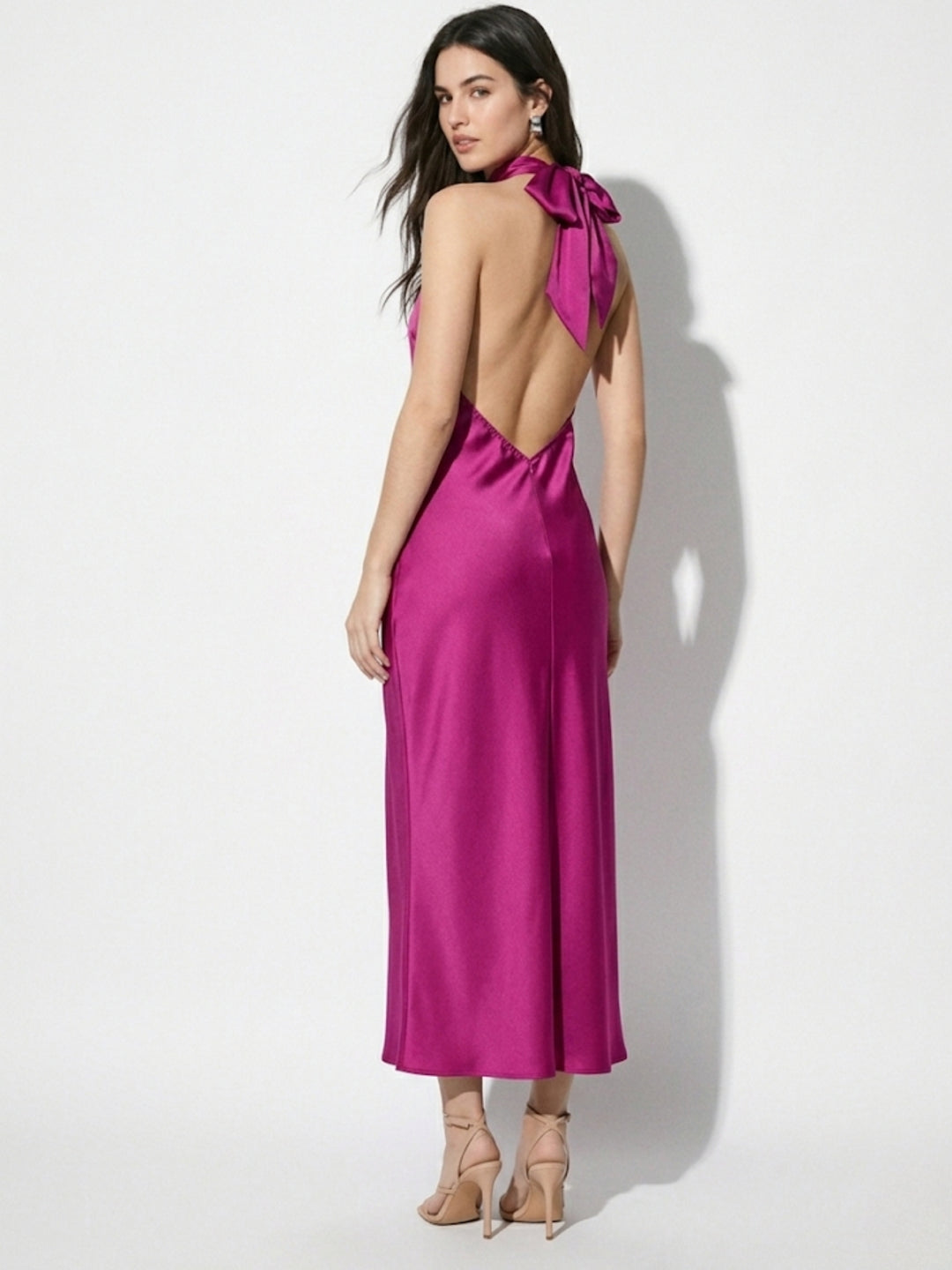 Pink Halterneck Midi Dress