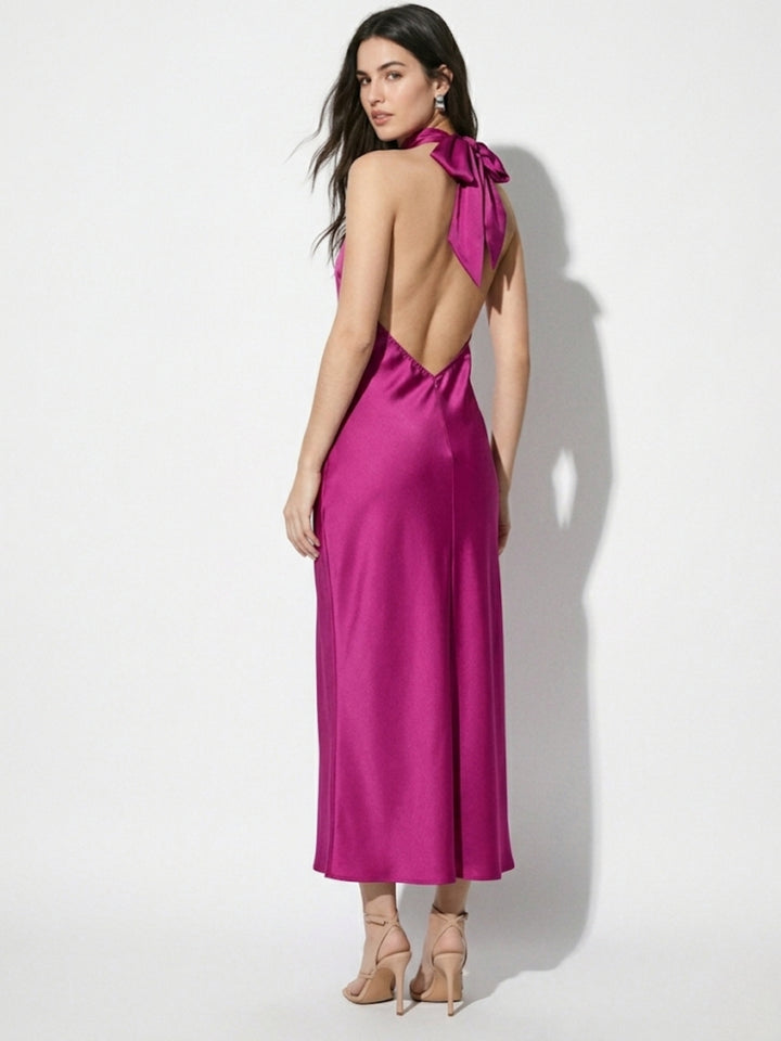 Pink Halterneck Midi Dress