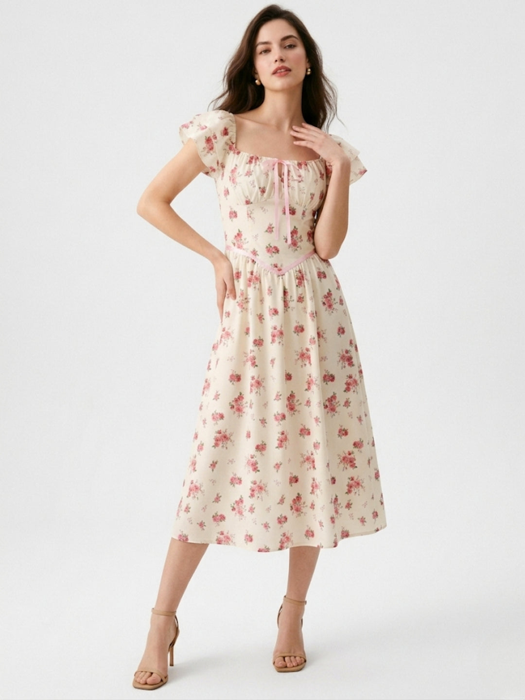 White Corset Styled Printed Dress