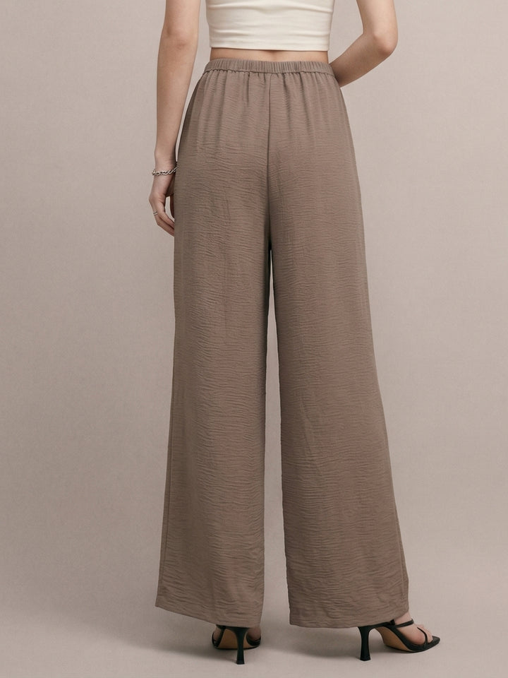 Beige High Waisted Pleated Flowy Trouser