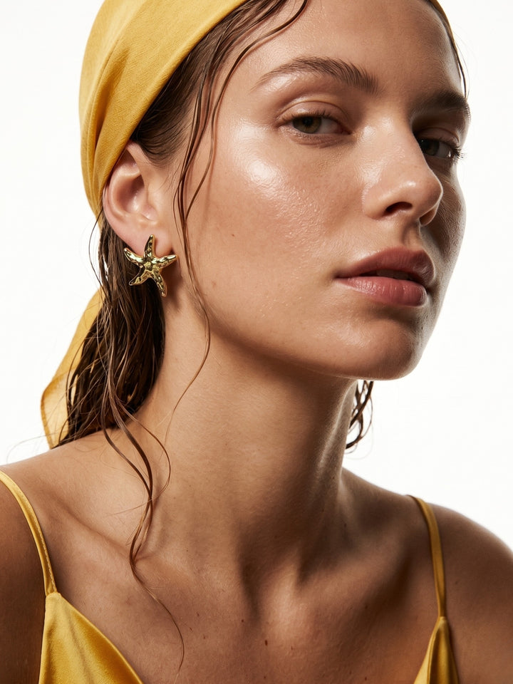 Gold Starfish Metal Earrrings