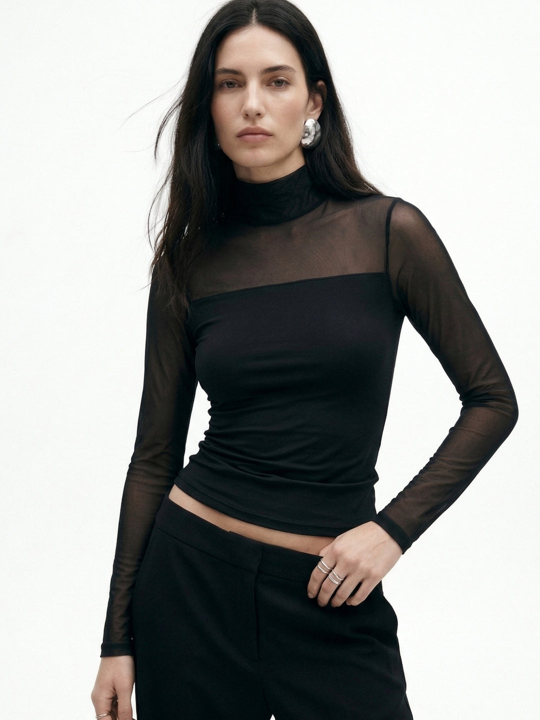 Black Full Sleeve Mesh Top